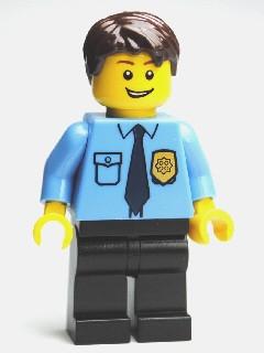 LEGO Minifigure-Police - City Shirt with Dark Blue Tie and Gold Badge, Black Legs, Dark Brown Short Tousled Hair-Town / City / Police-CTY216-Creative Brick Builders